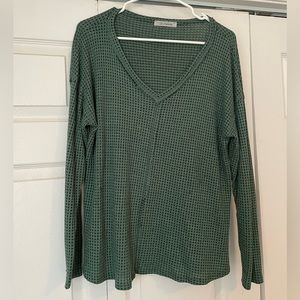 Waffle knit v neck long sleeve top